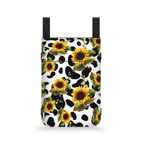 COEQINE Sunflower Crutch Pouch Cow Print Medical Crutch Accessories Walking Cane Pouch with Front Pockets and Drink Holder Crutch Organizer Pouch for Adults, Seniors, Kids