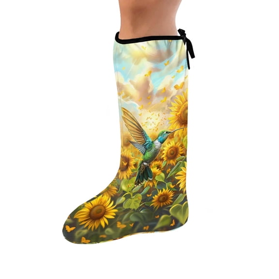 COEQINE Sunflower Leg Cast Cover Hummingbird Broken Leg Shower Cast Cover Decorative Leg Plaster Cover Strechable Cast Socks Cover Outdoor Cover for Women Men Seniors Size L