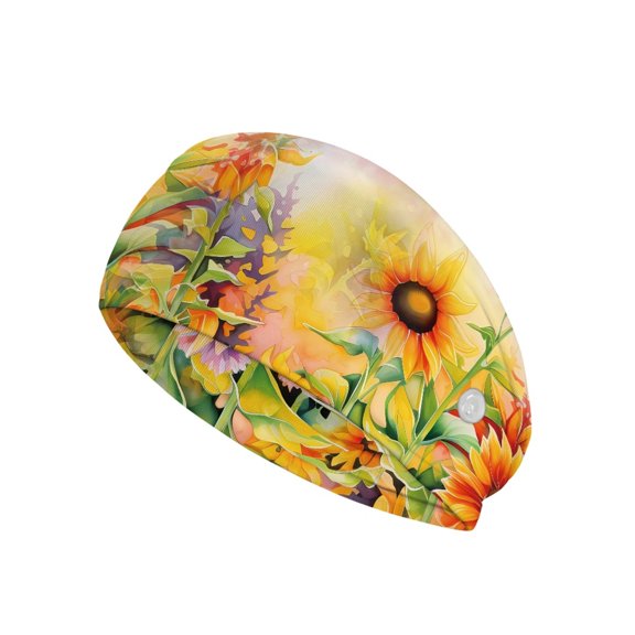 COEQINE Sunflower Nurse Button Headband Nurse Thin Headbands for Women Sweat Headband for Men Nurse Headbands Elastic Nurse Headbands with Buttons for Mask