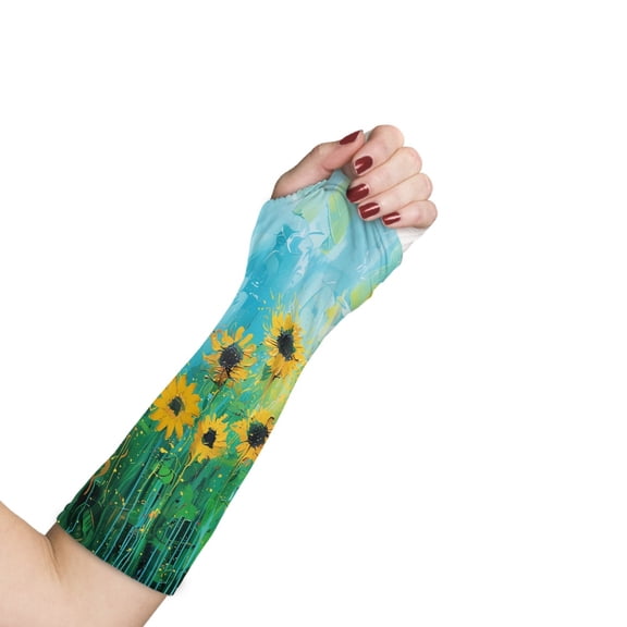 COEQINE Sunflower Oil Paint Arm Cast Covers Large Padded Cast Cover for Sports Arm Cast Sleeve with Thumb Cover Easy to Clean Hand Cast Cover for Kids Girls Women
