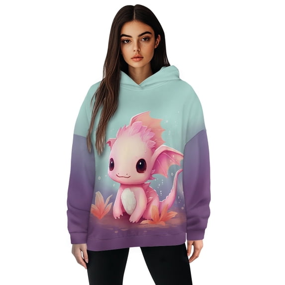 COEQINE Sweatshirts Oversized Women's Hoodies Loose Soft Long Sleeves Cozy Casual Wear Pullover Cute Axolotl Fit Hooded Sweatshirt Fashion Y2K Lightweight Fall Winter Outfits Clothes, M