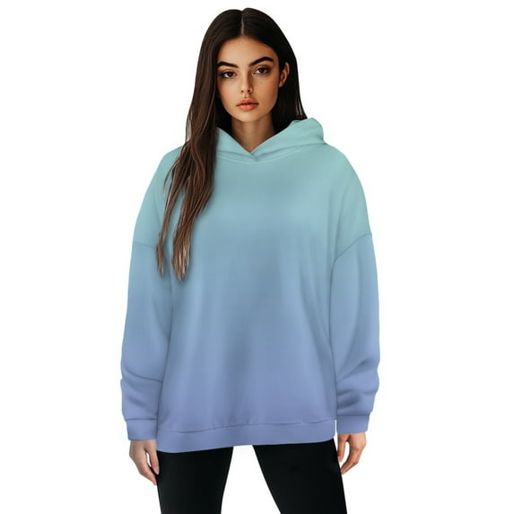 COEQINE Sweatshirts Pullover Oversized Long Sleeves Women's Hoodies Casual Wear Loose Comfy Fit Cozy Lightweight Blue Gradient Hooded Sweatshirt Fashion Y2K Outfits Clothes, S