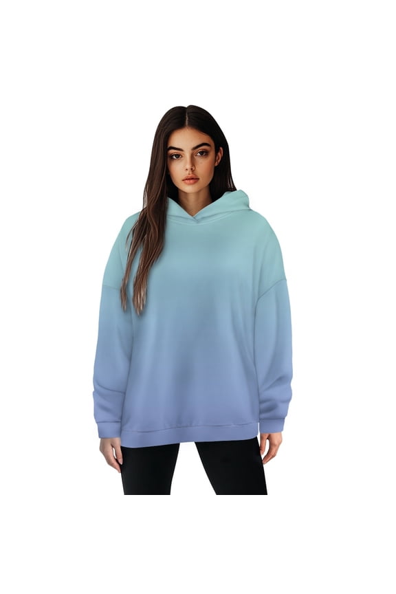 Sweatshirts Pullover Oversized Long Sleeves Women's Hoodies Casual Wear Loose Comfy Fit Cozy Lightweight Blue Gradient Hooded Sweatshirt Fashion Y2K Outfits Clothes, S