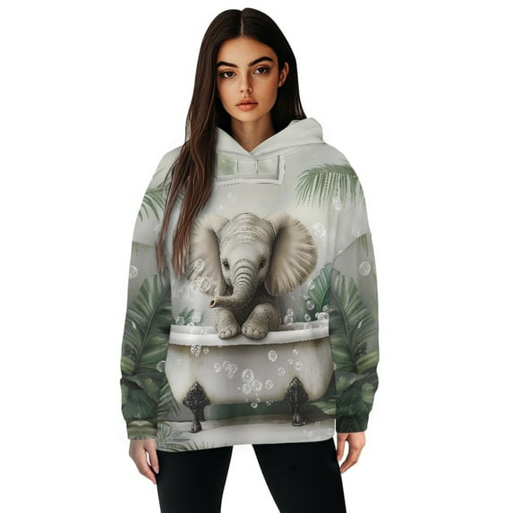 COEQINE Sweatshirts Pullover Women's Hoodies Lightweight Oversized Soft Crewneck Cozy Long Sleeves Fashion Y2K Elephant Bathtub and Leaf Casual Wear Fall Winter Outfits Clothes, S