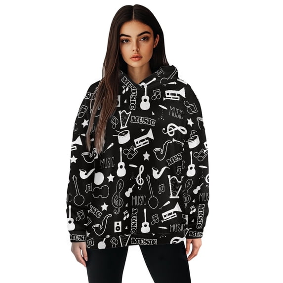 COEQINE Sweatshirts Pullover Women's Hoodies Oversized Long Sleeves Fashion Y2K Casual Wear Crewneck Loose Fit Cozy Hooded Women Musical Instruments Fall Winter Outfits Clothes, 2XL