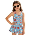 thumbnail image 1 of COEQINE Swim Dress for Girls with Built-in Liner & Flowy Skirt, Scoop U-Neck V-Back Playful Tankini Style Swimsuit for 10-11 Year Olds, Polyester Spandex Blend, Strawberry Daisy Blue, 1 of 8