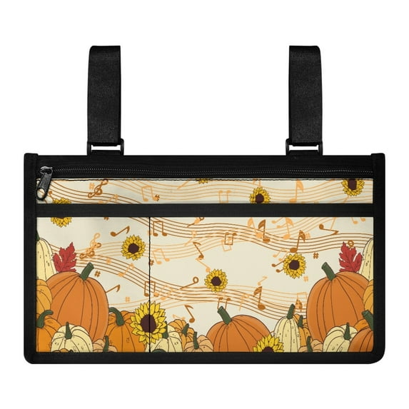 COEQINE Thanksgiving Pumpkin Wheelchair Armrest Side Hanging Storage Bag for Seniors Musical Note Drive Wheelchair Bags to Hang on Back Wheelchair Accessories Bags Under Chairs
