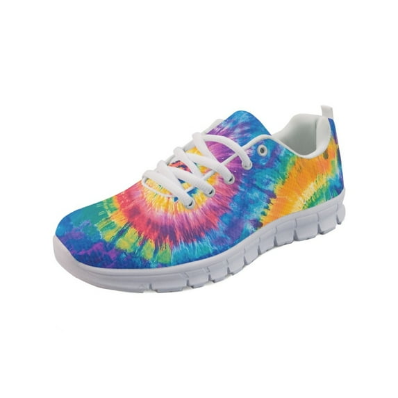 COEQINE Tie-Dye Women Running Shoes Girls White Sole Sneakers Hiking Camping Air Mesh Training Athletic Shoes Fitness Footwear, Blue Pink Yellow
