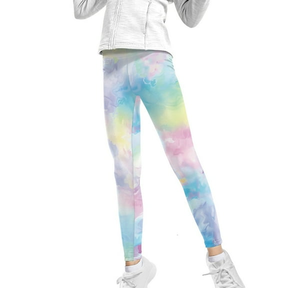 COEQINE Tie-dye Colorful Girls' Yoga Legging High Waist Sport Pants Buttery Soft Stretch Running Leggings, for 6-7 Years Kids Girls