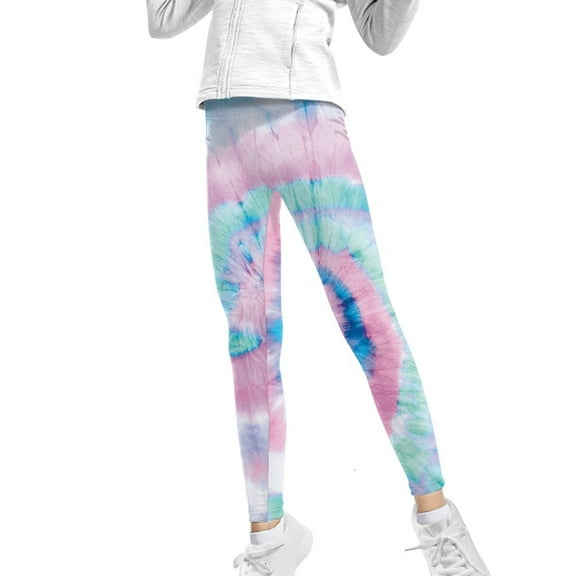 COEQINE Tie-dye Pink Green Girls's Sport Legging Casual Buttery Soft Athletic Pants Stretchy High Waist Pants, for 4-5 Years Kids Girls