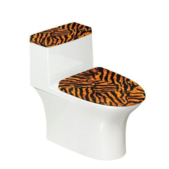 COEQINE Tiger Print Toilet Lid Cover and Toilet Tank Cover Machine Washable Durable Easy to Clean with a 2-Piece Toilet Cover Set for Home Bathroom Decoration
