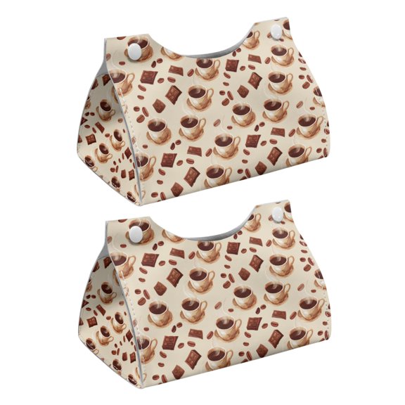 COEQINE Tissue Box Organizer PU Leather Facial Napkin Box Holder Rectangular Facial Tissue Dispenser for Kitchen Bathroom Living Room Office Car Hotel, Coffee Beans Chocolate Beige, 2 PCS