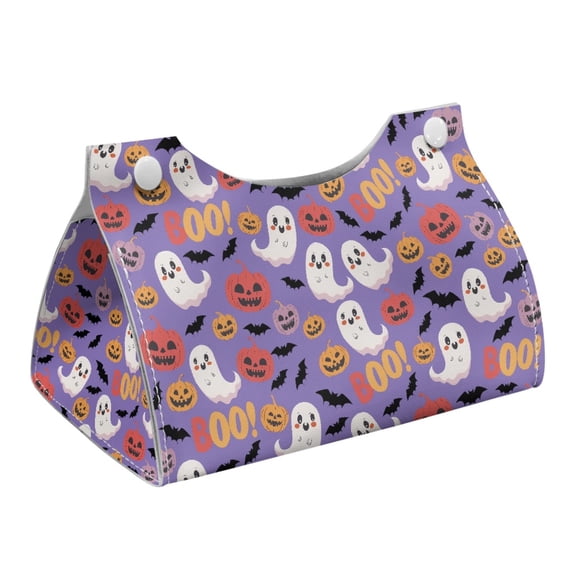 COEQINE Tissue Holder Organizer Creative Napkin Facial Tissue Box Holder PU Leather Rectangle Tissue Case Organizer Decorative Accessories for Home Decor, Halloween Ghost Pumpkin Bat Boo