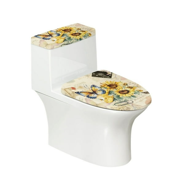 COEQINE Toilet Lid Cover and Toilet Tank Cover, Easy Installation Durable Easy to Clean Toilet Lid Dust Cover 2 Piece Set, Butterfly Sunflower Paperclip