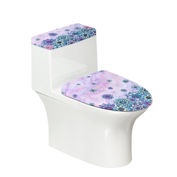 COEQINE Toilet Lid Cover and Toilet Tank Cover Machine Washable Stretchable Replacement Toilet Cover 2 Piece Set, Violet Bohemian Mandala Flower Marble