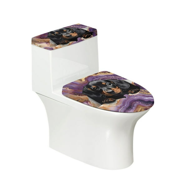 COEQINE Toilet Lid Dust Cover 2 Pcs Set, Machine Washable Stretchable Easy to Clean Toilet Lid Covers for Bathroom Decor, Dachshund Dog Violet Marble