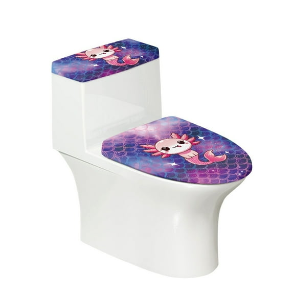 COEQINE Toilet Lid Dust Cover Set Fits Most Tanks & Lids, Elastic Bottom Breathable Machine Washable with a 2-Piece Toilet Cover Set, Axolotls Violet Mermaid Scales