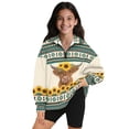 thumbnail image 1 of COEQINE Trendy Loose Fit Quarter Zip Sweatshirt for Girls, Long Sleeve Pullover Tops with Collar, Casual Oversized Sweatshirt for Teens Kids 7-8 Years, Highland Cow American Tribal Sunflower, 1 of 7