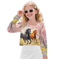 thumbnail image 1 of COEQINE Tween Girls Crop Top Long Sleeve Sweatshirt, Cute Junior Fall Winter Pullover with Dropped Shoulder, Casual Streetwear Top for Age 13-14, Horse Cherry Tree, 1 of 7