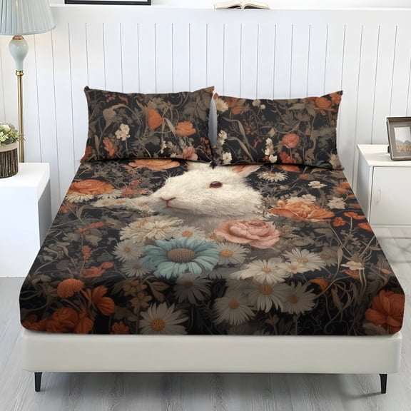 COEQINE Twin Size Sheet Set 3 Pieces, Includes Bedding Sheets & Pillowcases, All Around Elastic Fitted Long Lasting All Season for Women, Men, Easter Bunny Daisy Retro