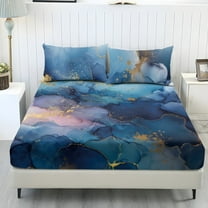 COEQINE Twin Size Sheet Set Cozy Easy & Secure Fit Stretchy 3 Pieces Bedding Sheet Set Bottom Bedsheet with All Around Elastic for Home Decoration, Blue Gold Marble