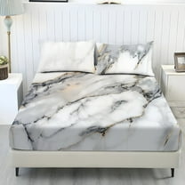 COEQINE Twin Size Sheet Set Cozy Fade Resistant 3 Pieces Bedding Sheet Set All Season Bottom Bedsheet with All Around Elastic for Home Decor, Marble White Gray