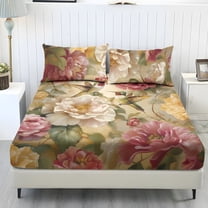 COEQINE Twin Size Sheet Set Soft Wrinkle Free 3 Pieces Bed Sheets Set with Deep Pocket Bedsheet & Pillowcases Home Decor for Twin Size Bed, Hummingbird Peony Floral