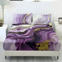 COEQINE Twin Size Sheet Set Soft Wrinkle Free 3 Pieces Bed Sheets Set with Deep Pocket Bedsheet & Pillowcases Home Decor for Twin Size Bed, Marble Purple Gold
