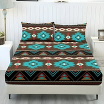 COEQINE Twin Size Sheet Set Soft Wrinkle Free 3 Pieces Bed Sheets Set with Deep Pocket Bedsheet & Pillowcases Home Decor for Twin Size Bed, Southwest American Tribal Brown Teal