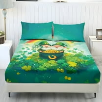 COEQINE Twin Size Sheet Set Soft Wrinkle Free 3 Pieces Bed Sheets Set with Deep Pocket Bedsheet & Pillowcases Home Decor for Twin Size Bed for St. Patrick's Day Decor, Gnome Clover Green