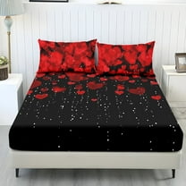 COEQINE Twin Size Sheet Set Soft Wrinkle Free 3 Pieces Bed Sheets Set with Deep Pocket Bedsheet & Pillowcases Home Decor for Twin Size Bed for Valentine's Day Decor, Romantic Red Heart