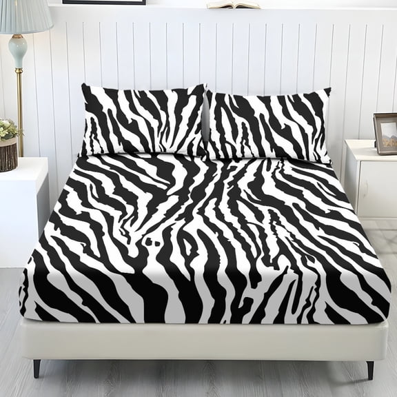 COEQINE Twin XL Size Sheet Set Soft Easy Care 3 Pieces Bedding Set Include 1 Fitted Sheet & 2 Pillowcases, All Around Elastic Fitted for Women Men, Zebra Print
