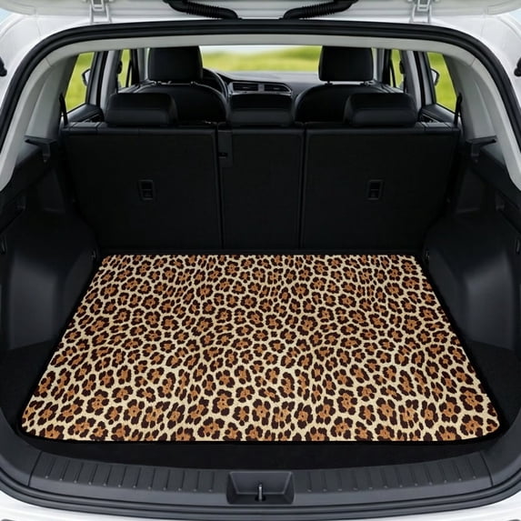 COEQINE Universal Auto Cargo Mat 29" x 39", Scratch-proof Non-Slip Dog Trunk Cover Stylish Car Accessory Fits Most Cars, SUVs & Trucks, Brown Beige Leopard Print