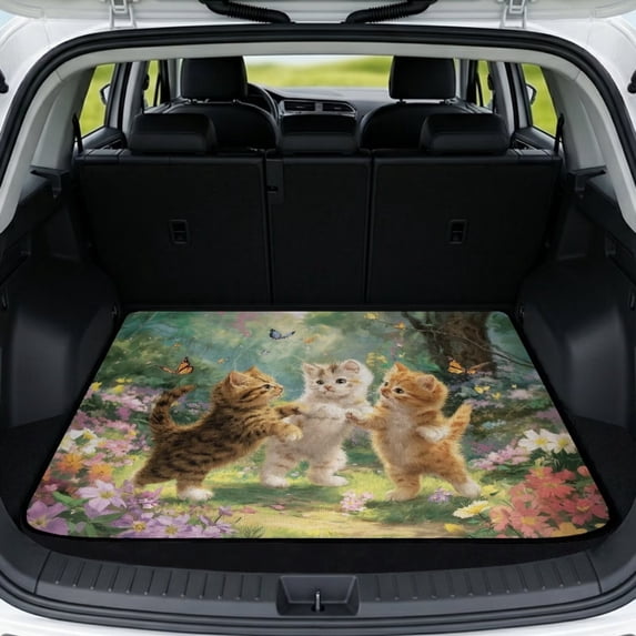 COEQINE Universal Auto Cargo Mat 29" x 39", Scratch-proof Non-Slip Dog Trunk Cover Stylish Car Accessory Fits Most Cars, SUVs & Trucks, Lovely Cat Floral Butterfly