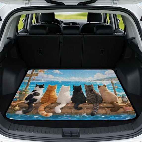 COEQINE Universal Auto Cargo Mat 29" x 39", Scratch-proof Non-Slip Dog Trunk Cover Stylish Car Accessory Fits Most Cars, SUVs & Trucks, Multi Cats Summer Beach