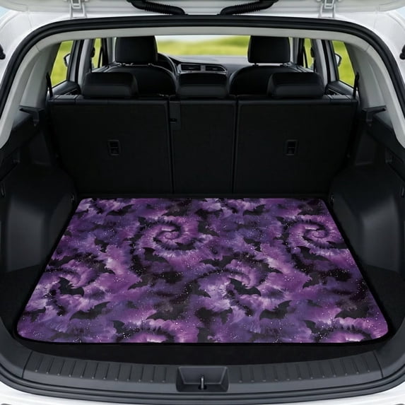 COEQINE Universal Boot Liner for Dogs Cats, All Season Washable Cargo Cover Heavy Duty Rear Trunk Mat for SUV Sedan Truck Halloween Decor, 29" x 39", Bat Tie-dye Purple