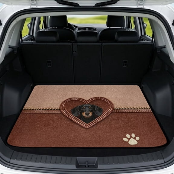 COEQINE Universal Car Trunk Liner for Dogs, All Weather SUV Cargo Mat Non-Slip Backing Trunk Protector Mat Fits Most Cars, SUVs & Trucks, Dachshund Heart Paw