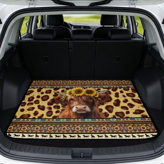 COEQINE Universal Car Trunk Liner All Weather Cargo Mat Car Boot Liner Non-Slip Scratch-proof Pet Cargo Cover Suitable for Most Car Models, Highland Cow Sunflower Cheetah Print