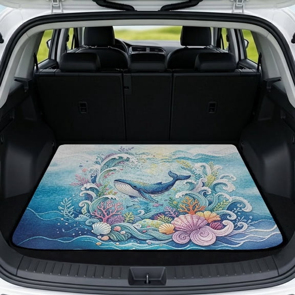 COEQINE Universal Car Trunk Liner All Weather Cargo Mat Car Boot Liner Non-Slip Scratch-proof Pet Cargo Cover Suitable for Most Car Models, Whale Coral Seashell