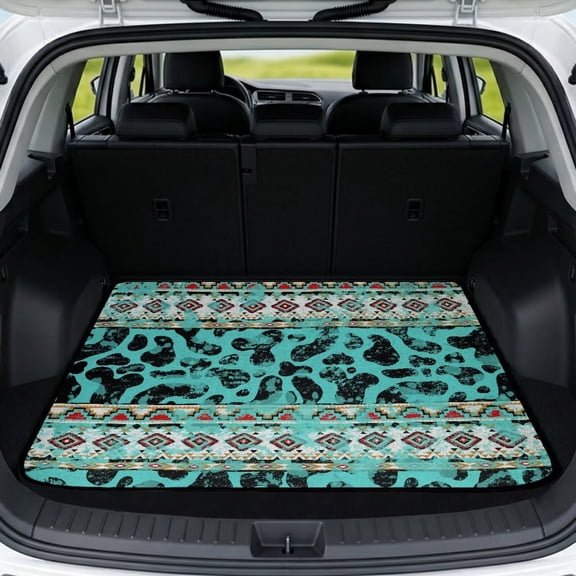 COEQINE Universal Car Trunk Liner All Weather Cargo Mat Protective Mat Non-Slip Scratch-proof Pet Cargo Cover Suitable for Most Car Models, Aztec Cow Print Teal
