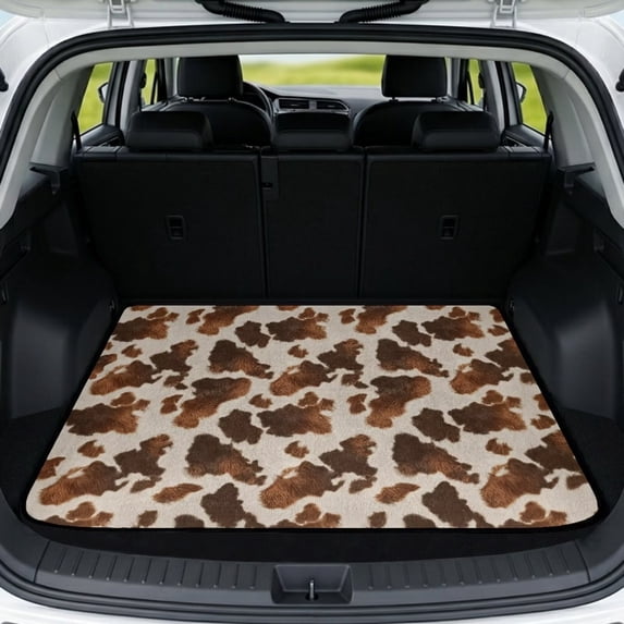 COEQINE Universal Car Trunk Mat All Weather Cargo Liner Floor Mat with Non-Slip Backing Scratch-proof Pet Cargo Mat Suitable for Most Car Models, Brown Cowhide Cow Print