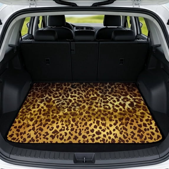 COEQINE Universal Car Trunk Mat All Weather Cargo Liner Floor Mat with Non-Slip Backing Scratch-proof Pet Cargo Mat Suitable for Most Car Models, Gold Leopard Print