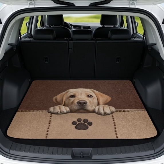 COEQINE Universal Car Trunk Mat All Weather Cargo Liner Floor Mat with Non-Slip Backing Scratch-proof Pet Cargo Mat Suitable for Most Car Models, Labrador Retriever Paw Brown