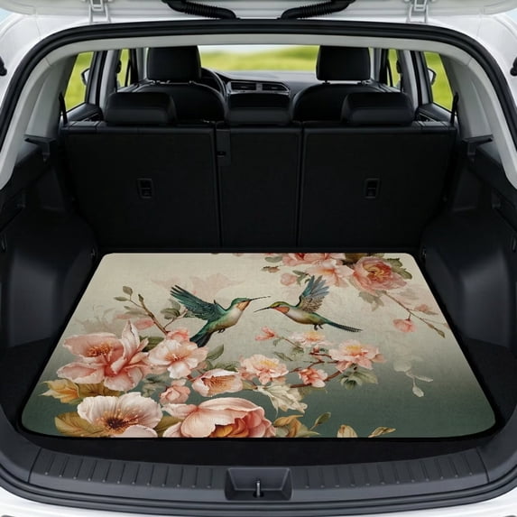 COEQINE Universal Car Trunk Mat All Weather Cargo Liner Floor Mat with Non-Slip Backing Scratch-proof Pet Cargo Mat Suitable for Most Car Models, Retro Hummingbird Floral