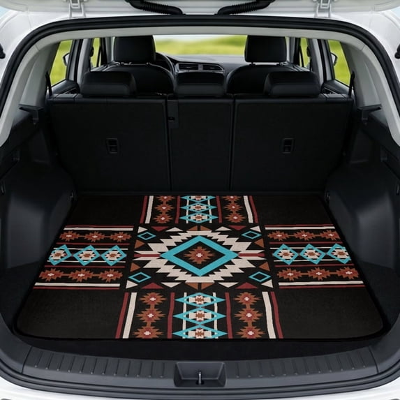 COEQINE Universal Car Trunk Mat All Weather Cargo Liner Floor Mat with Non-Slip Backing Scratch-proof Pet Cargo Mat Suitable for Most Car Models, Southwest Aztec Blue Brown Black