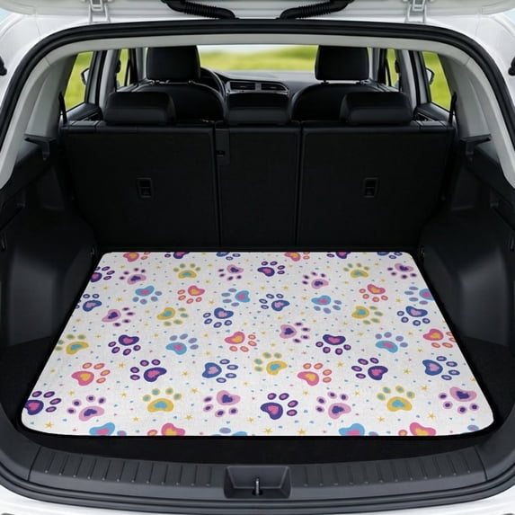 COEQINE Universal Cargo Liner for Cars SUVs, Scratch-proof Trunk Protection Cute Back Cargo Mat Vehicle Interior Accessories, 29 x 39 Inches, Colorful Paw Star Dots