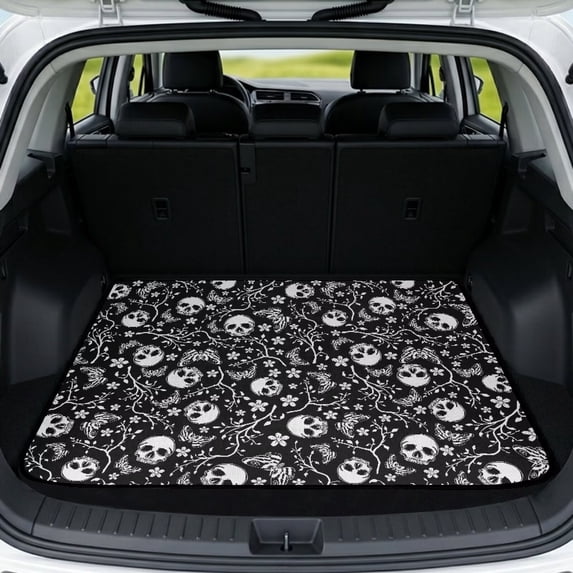 COEQINE Universal Cargo Liner for Cars SUVs, Scratch-proof Trunk Protection Cute Back Cargo Mat Vehicle Interior Accessories, 29 x 39 Inches, Gothic Skull Butterfly Floral
