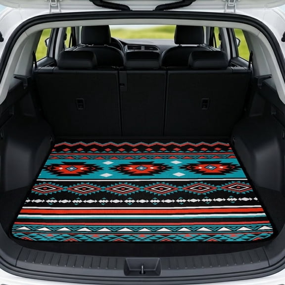 COEQINE Universal Cargo Liner for Cars SUVs, Scratch-proof Trunk Protection Cute Back Cargo Mat Vehicle Interior Accessories, 29 x 39 Inches, Southwest Aztec Red Blue