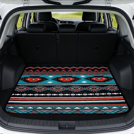 COEQINE Universal Cargo Liner for Cars SUVs, Scratch-proof Trunk Protection Cute Back Cargo Mat Vehicle Interior Accessories, 29 x 39 Inches, Southwest Aztec Red Blue