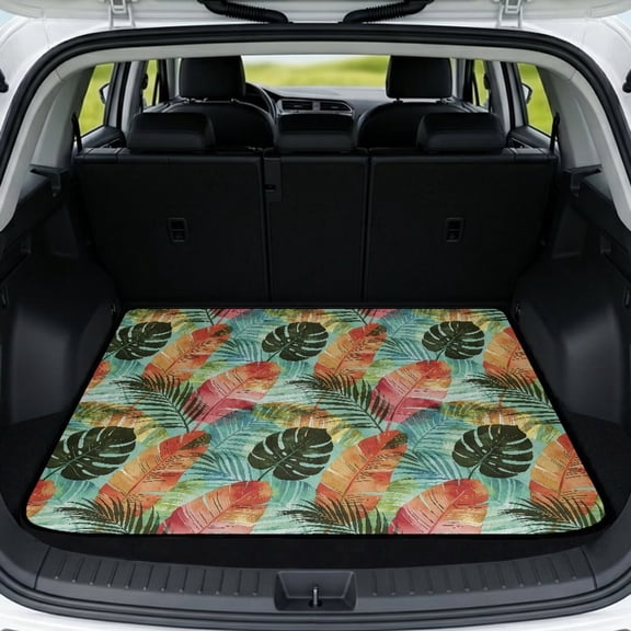 COEQINE Universal Cargo Liner for Cars SUVs, Scratch-proof Trunk Protection Cute Back Cargo Mat Vehicle Interior Accessories, 29 x 39 Inches, Tropical Monstera Palm Leaf Green